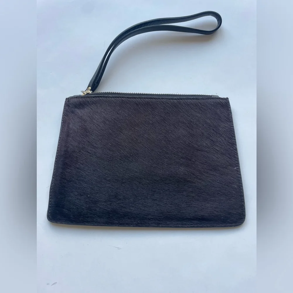 Punto Fibra Genuine Italian Leather Calf Hair Wristlet | Brown Minimalist Clutch - Picture 7 of 7
